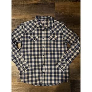 BR Blue Ranchwear Men’s Medium Pearl Snap Plaid Button Up Long Sleeve